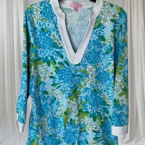 Lilly Pulitzer White and Blue Floral Top